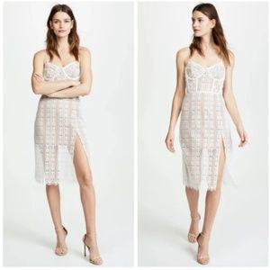 For Love And Lemons Dakota White Lace Side Slit Sheath Midi Dress